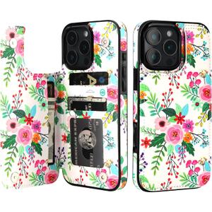HAOPINSH for iPhone 16 Pro Max Wallet Case with Card Holder, Colorful Florals Pattern Back Flip Folio PU Leather Kickstand Card Slots Case for Women Girls, Double Magnetic Clasp Shockproof 6.9"