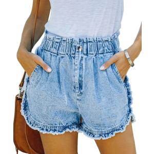 YOCUR Womens Lightweight Shorts Casual Baggy Trendy Hot Pants Elastic Waist Drawstring Comfy Shorts (Large, E01-light Blue)