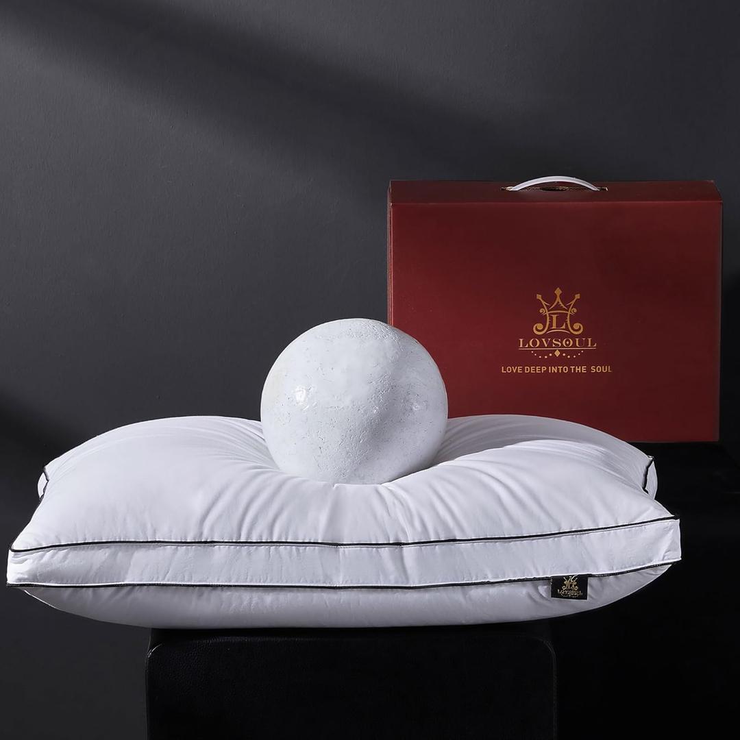 L LOVSOUL Goose Feather Down Pillow Standard Size of 1,Ultra Soft 100% Organic Cotton Fabric, 700TC,800 Fill Power, Luxury Hotel Collection Bed Gusseted Pillows for Back, Stomach or Side Sleepers (White)