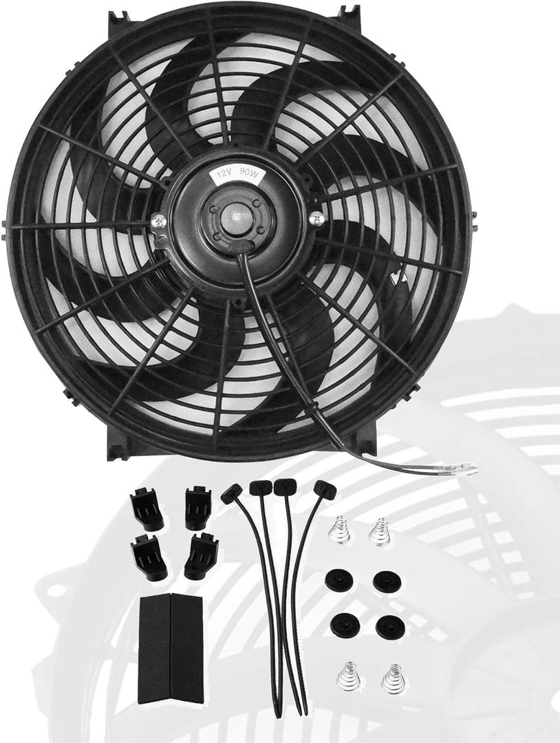 12" inch Slim Fan Pull Electric Radiator Cooling Fans 12V Mount Kit Unversal Black