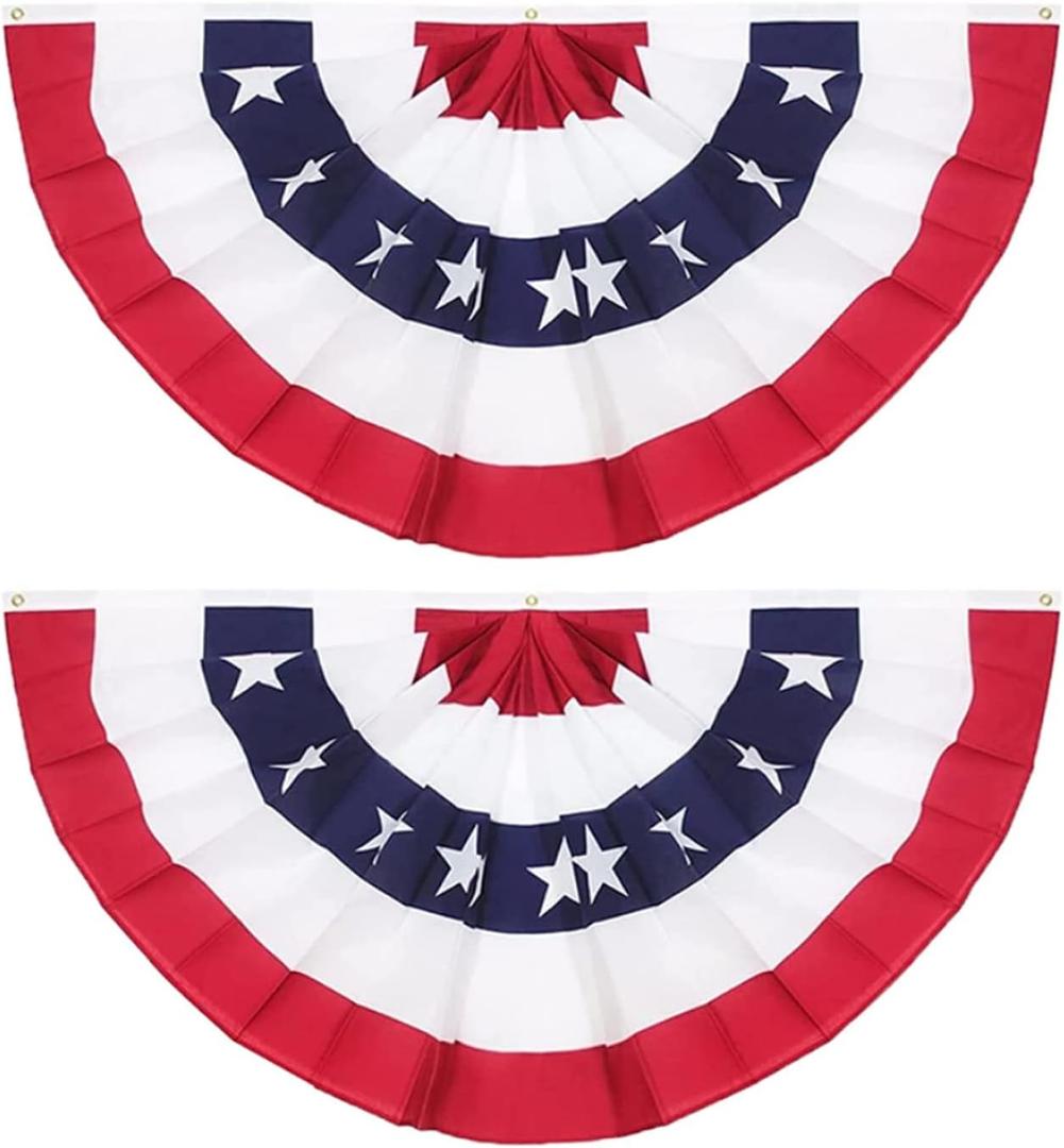 2 x 4 Ft American Pleated Fan Flag, USA Patriotic Half Fan Bunting Flag, 4th of July Decorations Flags (Set of 2)