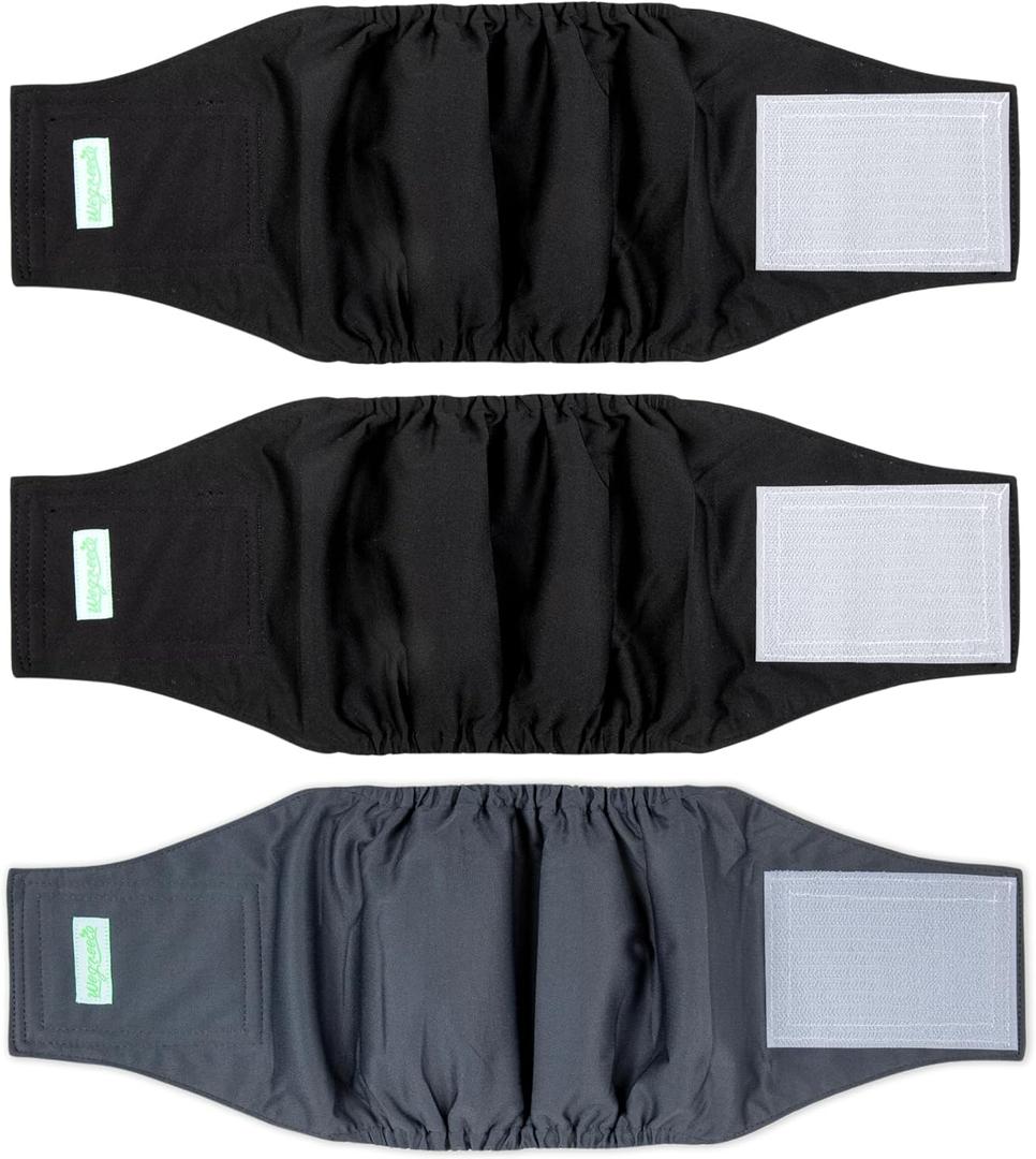 wegreeco Washable Male Dog Belly Band (Stylish Pattern)- Pack of 3 - Washable Male Dog Belly Wrap, Dog Diapers Male (Black, Black, Charcoal, Medium)