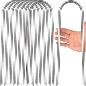 Heavy Duty Trampoline Stakes Anchors High Wind U Type Sharped Ends Safety Ground Anchors Galvanized Steel 11.8 inch for Soccer Goals,Tents and Garden Decorations (Silver)