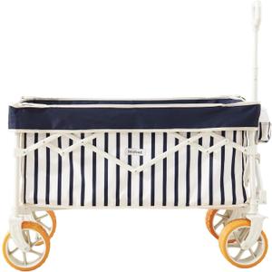 Beach Wagon for Sand with 6.7" Fat Tires, Foldable Beach Cart for Beach & Camping, Large Capacity Easy-Pull Wagon, Heritage Navy Stripe