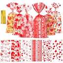 Ohuimrt Valentines Cellophane Treat Bags, 120 PCS Valentines Goodie Bags Valentines Candy Bags Cookie Bags Gift Bags with Ties for Valentines Day Wedding Party Favor Supplies, 6 Styles