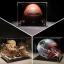 Football Helmet Display Case Full Size with Mirror Back and Black Base Dustproof Clear Acrylic Display Case for Basketball Sports Memorabilia