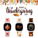 Christmas Halloween Thanksgiving Band Compatible with Fitbit Versa 3/Fitbit Versa 4/Fitbit Sense/ 2, Smartwatch Holiday Women Men Silicone Replacement Strap for Fitbit Versa 3/4, Fitbit Sense/ 2 (Pumpkin&Leaves)