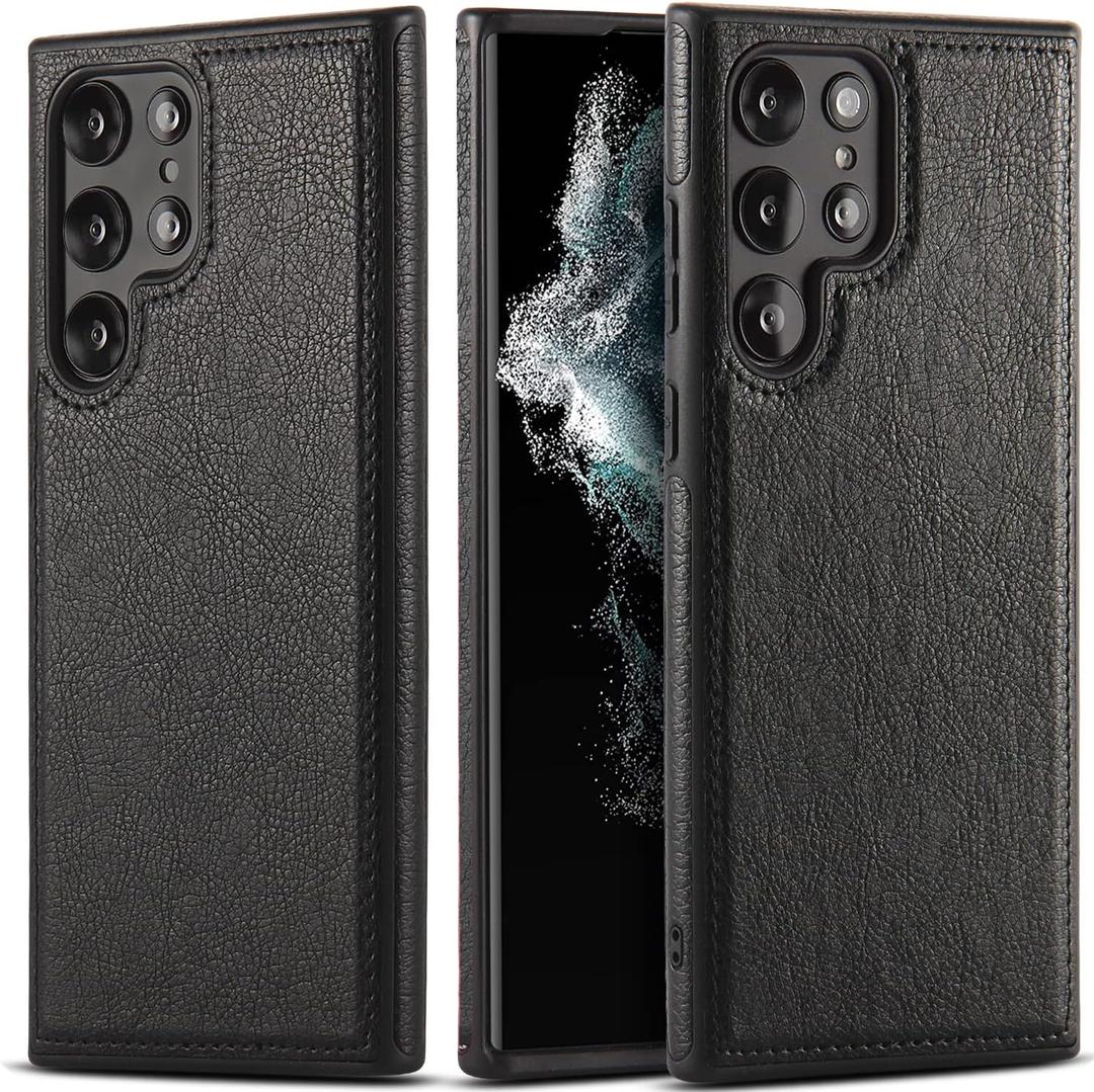 PU Leather Case for Samsung Galaxy S24 Ultra, Retro Premium Leather Luxury Business PU Non-Slip Grip Shockproof Bumper Full Body Protective Cover Phone Cases for Galaxy S24 Ultra (Black)