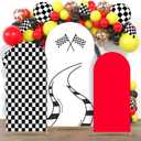 3 Pcs Race Car Arch Backdrop Cover 4Ft, 5Ft, 6Ft Arch Covers Black White Checkered Racing Theme Party Arch Backdrop Racing Track for Birthday Wedding Baby Shower Party Decor(Only cover ,No arch frame)