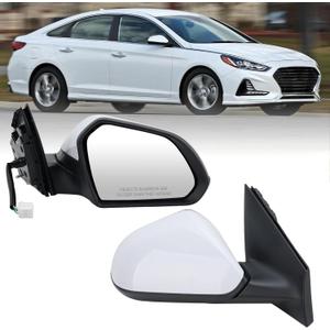 Right Passenger Side Mirror Compatible with Hyundai Sonata 2015 2016 2017 2018 2019 Power Glass Manual Folding Heated 5 Pins Replace HY1321203 | 87620-C2000 (White)