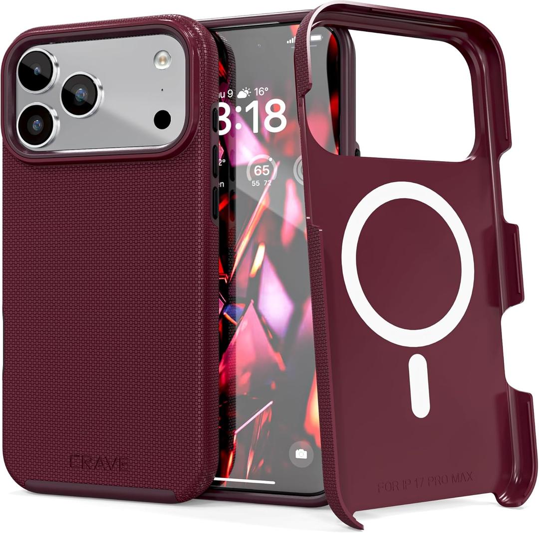 Crave Compatible with iPhone 17 Pro Max Case, [Compatible with MagSafe] Shockproof Protection Dual Layer Case for Apple iPhone 17 Pro Max (6.9 inch) - Berry