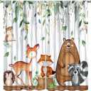YCness Forest Animal Curtains, Watercolor Wild Animal Bear Fox Deer Kids Window Treatments for Living Room Bedroom,Green Woodland Tree Kids Drapes 2 Panel Sets,42x45 Inch, Style-2