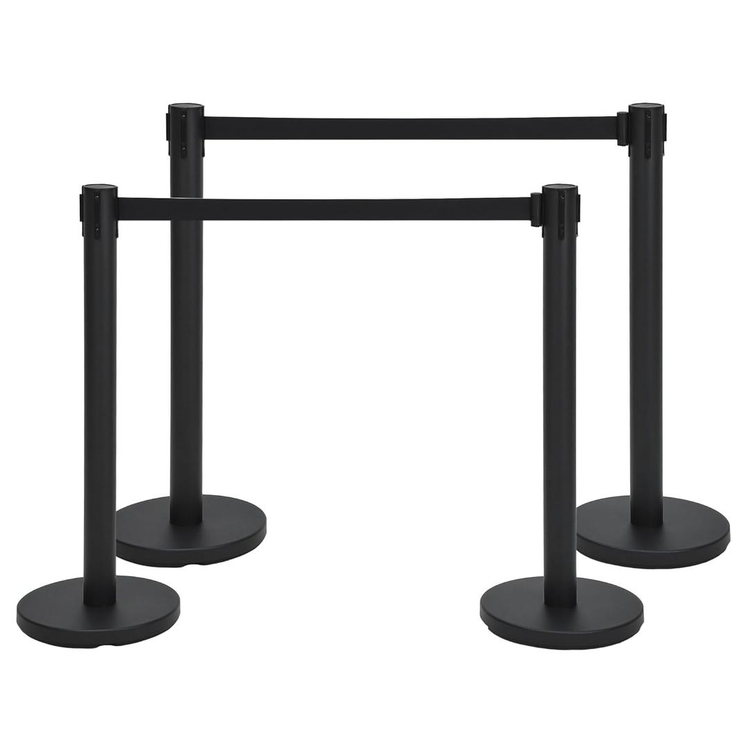Crowd Control Stanchion Set, 4 Pack Black Stanchions with 6.6Ft Sturdy Retractable Belts, Crowd Control Barriers for Parties, Airport Lines, Events, Weddings