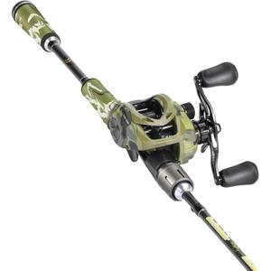 Sougayilang Baitcaster Combo, 30Ton+24Ton Graphite 2-Piece Blanks Casting Fishing Rod,SuperPolymer Handle,S Style Hook Keeper with Camo Baitcasting Reel