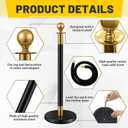 Ferraycle 4 Pcs 2026 Prom Stainless Steel Stanchion 5 ft Velvet Carpet Ropes and Pole Crowd Control Barriers Grand Opening Casino Movie Theme Party 360 Photo Booth Accessories (Black and Gold)