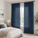 PONY DANCE Navy Blue Linen Pinch Pleated Curtains 108 Inches Long for Bedroom, Back Tab Thick Drapes for Living Room with 16 Hooks, Room Darkening Natural Style Curtains, 2 Panels, Blue, 40"W × 108"L
