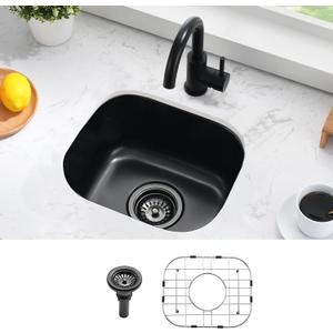 15 Inch Undermount Black Bar Sink-Bokaiya 15x12 Small Wet Bar Prep Sink Black Stainless Steel Undermount Sink 16 Gauge Single Bowl Small Corner Sink with Dish Grid