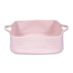 Woven Cotton Rope Storage Basket with Handles for Organizing Shelves Closet Small Cat Dog Pet Toy Baskets Box Bin Decorative Rectangle Baby Nursery basket Gift Basket Empty Light pink
