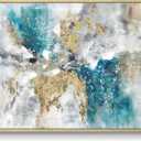 Abstract Canvas Framed Wall Art: Marble Abstract Heavy Texture Pictures Minimalist Painting with Gold Foil for Bedroom (40''W x 30''H, Multiple Sizes) (blue green framed)