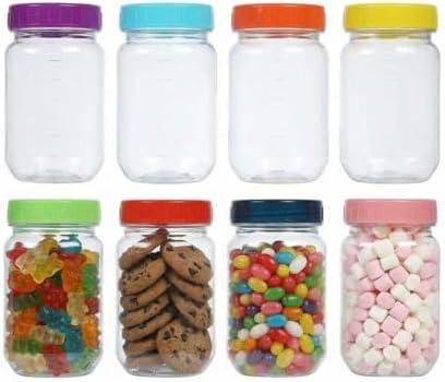 novelinks 16 oz Plastic Mason Jars with Colorful Lids, Leakproof 16oz Clear Plastic Jars with Lids, Reusable Storage Containers for Household Use (8 Pack)
