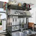 Over The Sink Dish Drying Rack,3 Tier Adjustable Length Full Stainless Steel Large Storage Kitchen Dish Rack,for Kitchen Counter Expandable Multifunctional Organizers,Silver (25.5'' to 37.6'') (Black)