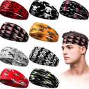 Men's Sweatbands for Workout and Sports - Camo Headband, Sweat Absorbing Wide Headband for Basketball, Football, Cycling, Running, Yoga, 4.7 x 9.8 Inch (Skull Style)