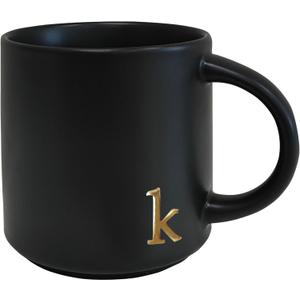 COLLECTIVE HOME - Black Monogram Ceramic Mugs, 15 oz Golden Initial Coffee Cups, Elegant Alphabet Tea Mugs, Personalized Halloween Mug with Gift Box, Perfect for Office and Home Dcor (k)