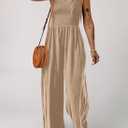 Dokotoo Women's Casual Loose Overalls Jumpsuits One Piece Sleeveless Wide Leg Long Pant Rompers With Pockets (Brown, XL)