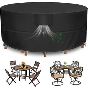 Outdoor Furniture Cover, Heavy Duty Round Outdoor Table Cover, Patio Furniture Covers Waterproof, 62"Dia x 28"H, Black