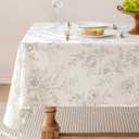 55 x 72 inch Floral Linen Tablecloth Wrinkle Resistant Vintage Farmhouse Tablecloth 6 FT Gray Pattern Printed on Cream Table Cloth Rectangle Cottage Burlap Fabric Table Cover Home Decor Holiday