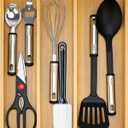 Large Bamboo Silverware Drawer Organizer Tray Kitchen Tool Drawer Divider Organizers Storage Expandable Cooking Utensil Organizer Wooden Cutlery Tray Spoon Flatware Organizers Utensil Holder Drawers ((8"-12.6")x 15.7")