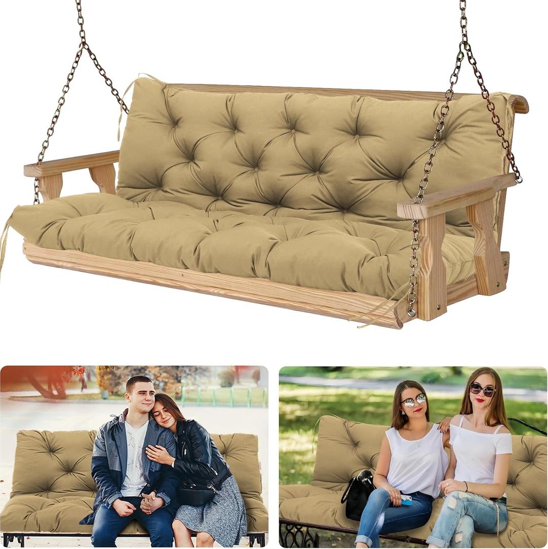 Porch Swing Cushions Outdoor 48 inch Swing Replacement Cushions Thicken 5" Waterproof Bench Cushion with Backrest Swing Cushions for Outdoor Furniture Patio Garden Backyard (Khaki 48x40x5inch)