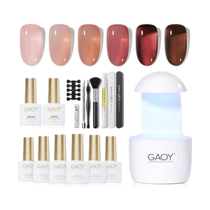 GAOY Gel Nail Polish Kit with UV Light for Beginners, 6 Colors Sheer Nude Red Pink Brown, Gel Polish Kit with Top and Base Coat for Salon and Nail Art DIY at Home, Rose Garden