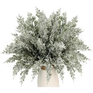 24 Pcs Christmas Snowy Artificial Pine Branches,10.5" Faux Frosted Evergreen Norfolk Pine Sprigs Cypress Leaves Fake Foliage Greenery Picks for Xmas Wreath Making DIY Crafts Decor (24, Snow White)