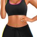 Tempt Me Women Two Piece Sports Bikini Athletic Swimsuits Racerback Crop Top with Boy Shorts Bathing Suits for Girls Vests (Colorful Black) M