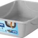 Petmate Basic Open Cat Litter Pan, Multidirectional Easy to Clean Plastic Litter Box, Gray, Made in USA, 14.5" x 10.5" x 3.5", Small Recommended for Kittens and Small Cats (Blue Mesa/ Mouse Gray)