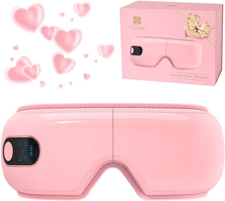 Eye Massager with Airbag Kneading,Constant Temperature Hot Compress, Multi-Frequency Vibration and Bluetooth Music (Blush Pink, Large)