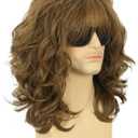 karlery California 70s 80s Rocker Wig Men Women Long Curly Brown Halloween Costume Wig