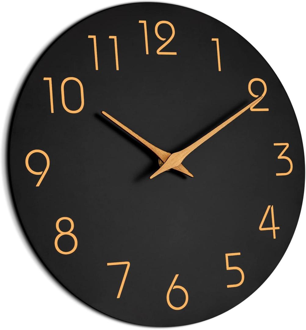 Mosewa Wall Clock 14 Inch Black Battery Operated Silent Non Ticking Simple Minimalist Rose Gold Numbers Decorative for Bedroom Living Room Kitchen Home Office