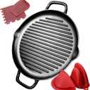Pre-Seasoned Cast Iron Griddle Pan - 12.6 Inch Round Grill Pan with Dual Handles for BBQ and Stove Top Cooking (12.6"x12.6")