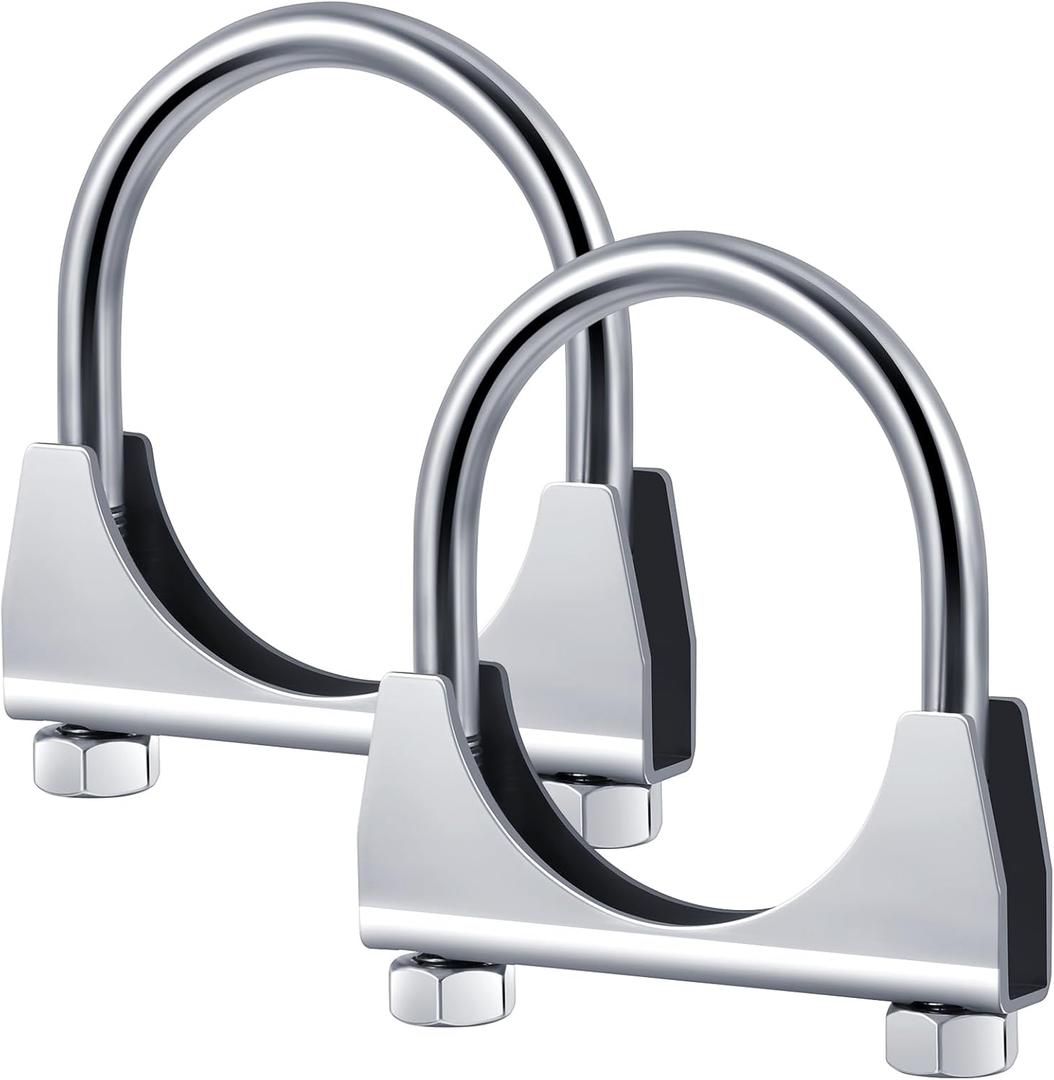2 Pcs 2-1/2" Exhaust Clamp Heavy Duty U-bolt Exhaust Clamp - Saddle Design Muffler Pipe Connector, Tip Hook Clip, Galvanized Iron, Fits 2.5" Od Pipes (Silver)