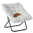 DUMOS Comfy Chair for Adults, Soft Faux Fur Folding Lounge for Bedroom Living Room Dorm Rooms Flexible Reading Chair for Teens, Large Size Foldable, Square-Creamy
