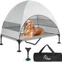 Upgraded Elevated Dog Bed with Canopy, Portable Raised Outdoor Dog Bed with Stable Anti-Slip Feet, Removable Wider Shade, Raised Dogs Cot for Large Pets Camping, Indoor & Outdoor Use