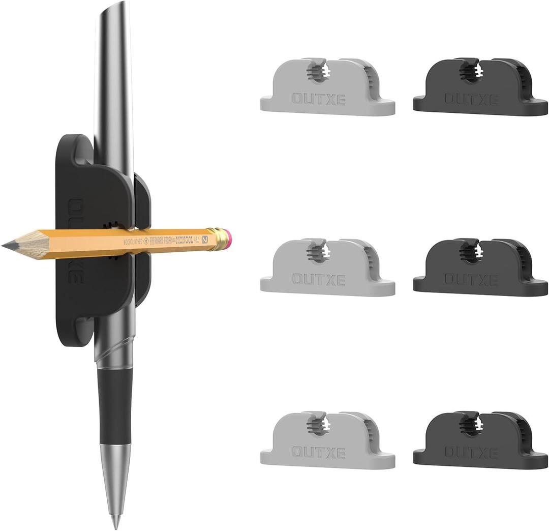 OUTXE 6-Pack Magnetic & Adhesive Pen Holder with Dual Slots - Easy Organize & Access Pencil, Pen, Marker- Perfect for Desk, Wall, Refrigerator, Whiteboard, Clipboard