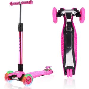 3 Wheel Scooter for Kids Ages 6-12,Kids Scooter with Light Up Wheels, Sturdy Deck Design, and 4 Height Adjustable Suitable for Kid Ages 3-12