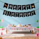 Friendship Themed Birthday Banner, Pre-Strung Party Themed Black Happy Birthday Banner 90s Party Decorations Supplies Accessories for Fan Parties
