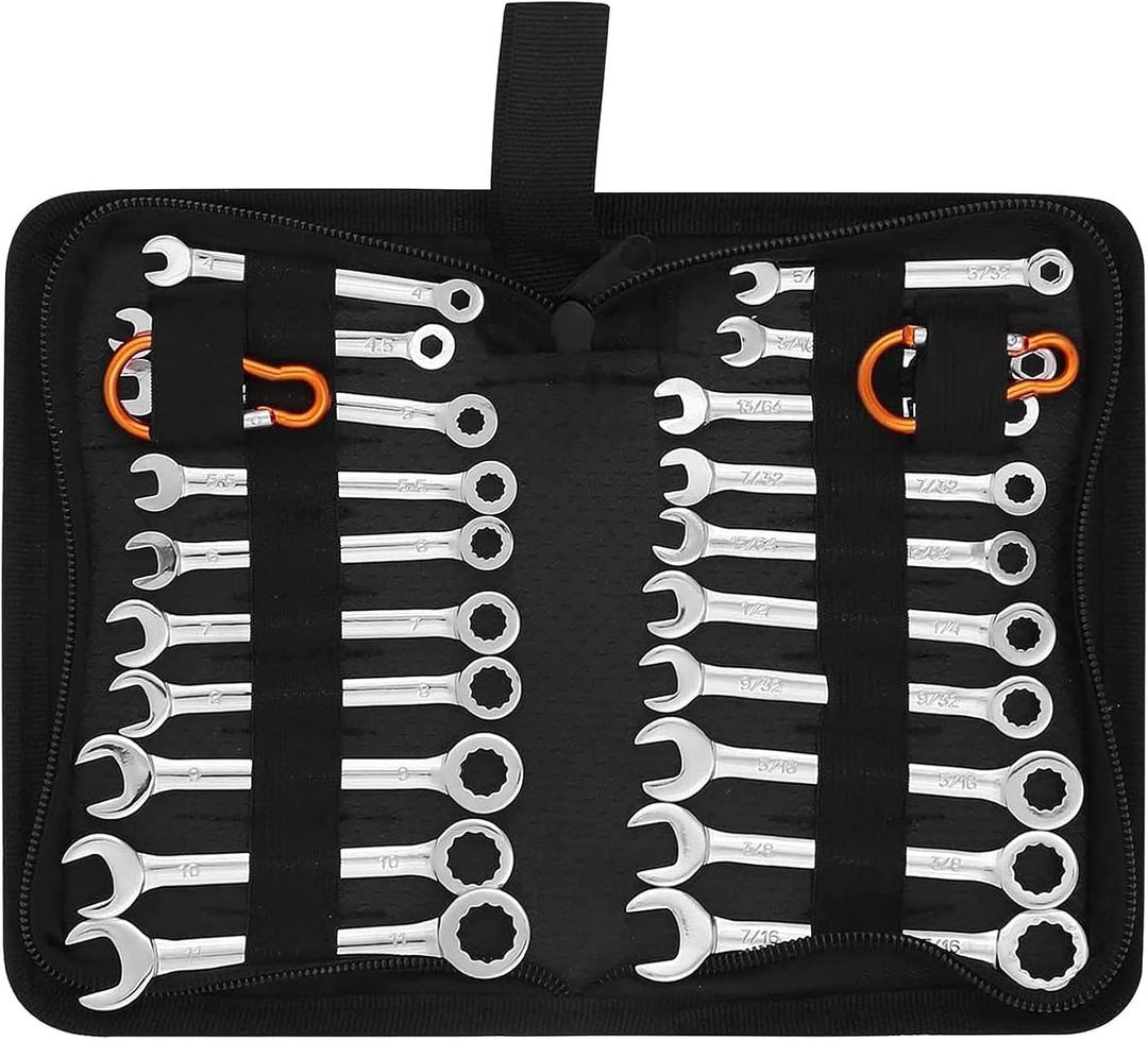 Premium Midget Wrench Set - 22-Piece Mini Combination Wrench Set Metric & SAE Ignition Wrench Sets 4-10mm & 5/32'' to 7/16'' Lightweight Small Carry Pouch