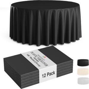 Party Solids 12-Pack Black Round Plastic Tablecloth Disposable Size: 108 Inches Round Plastic Table Cloths for Parties, Picnics & Formal Events