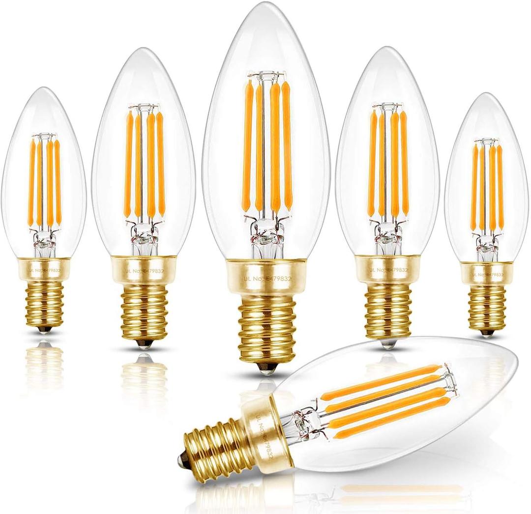 Hizashi E12 LED Bulb Dimmable 40W Equivalent, Candelabra Light Bulbs 90+CRI 4W Soft White 2700K 450LM B10 LED Candle Bulb with Candelabra Base, UL Listed, 6 Pack