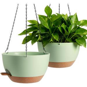 13-inch Oversized Hanging Planter Set of Two,Planters for Indoor and Outdoor Plants.Place Plant pots Across Diverse Settings Including windowsills,Living Room,and Gardens.Green-Brown